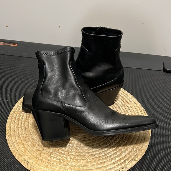 Zara Cowboy Square Toes Leather Ankle Boots Size 40 - Picture 2 of 16